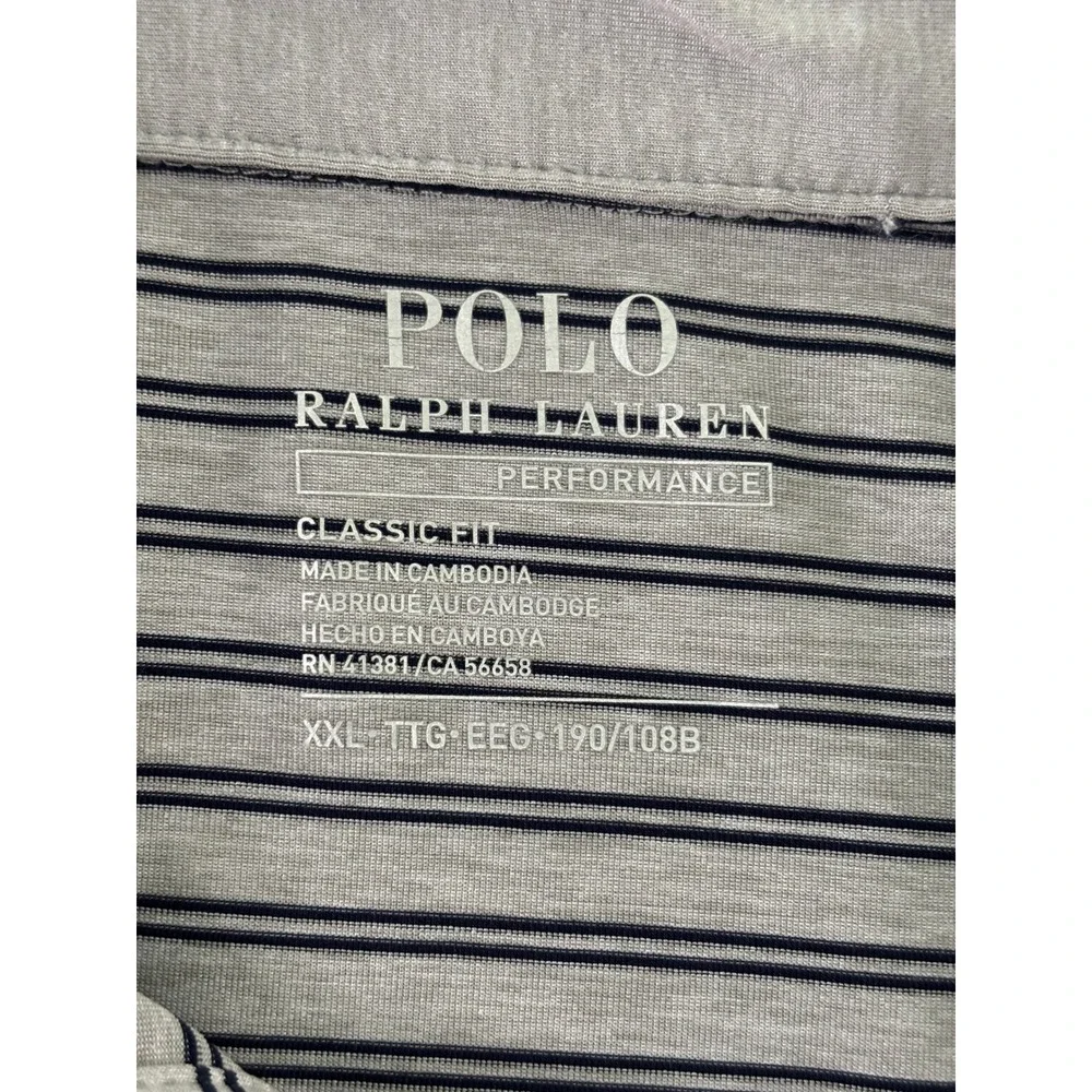 Polo Ralph Lauren Performance Mens XXL Grey Navy Striped Classic Fit Polo Shirt